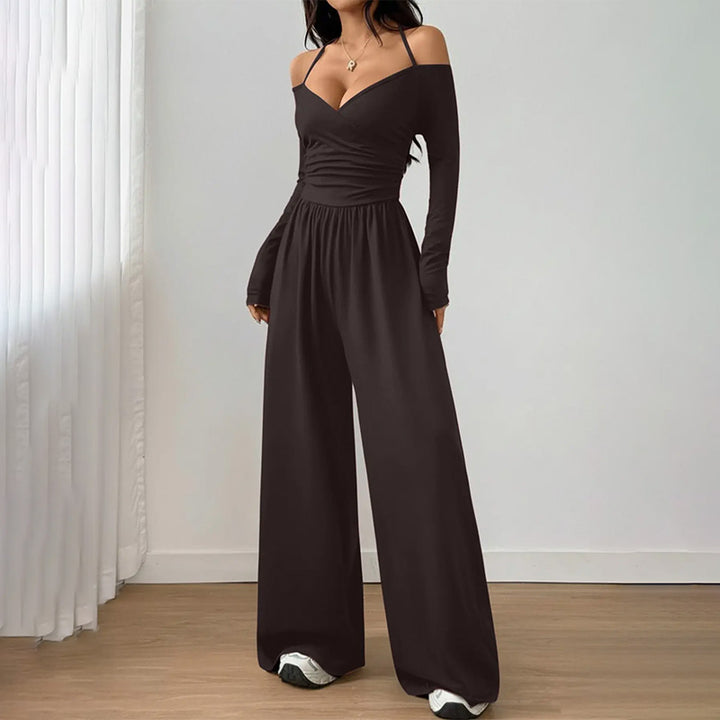 Solid Color Halter V Neck Jumpsuit