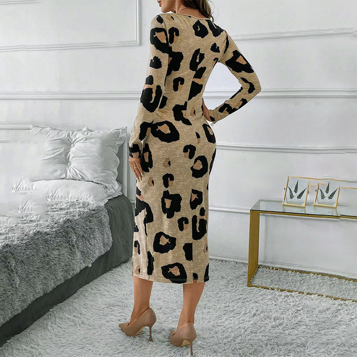 Ladies Slim Fit Leopard Print Long Dress
