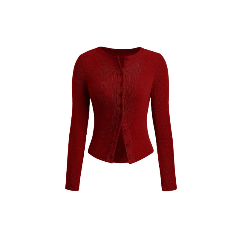 Solid Color Crew Neck Cropped Cardigan