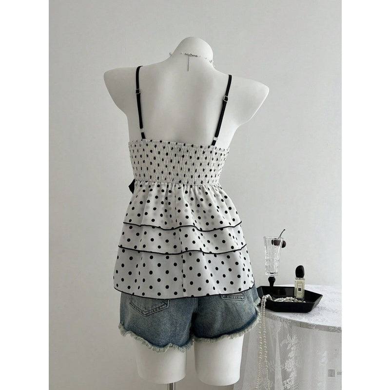 Polka Dot Lace Ruffle Cami Top
