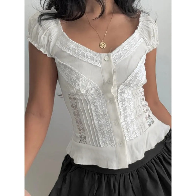 Lace Puff Sleeve Corset Style Top
