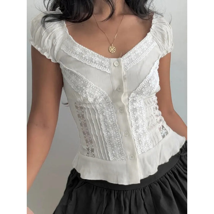 Lace Puff Sleeve Corset Style Top