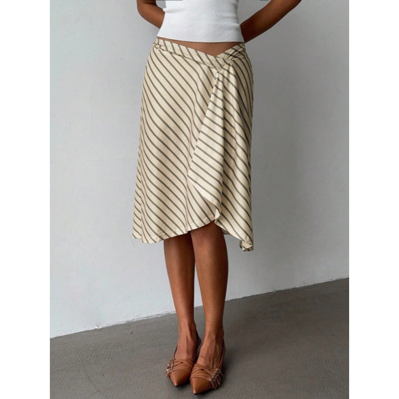 Asymmetric Striped A Line Midi Skirt