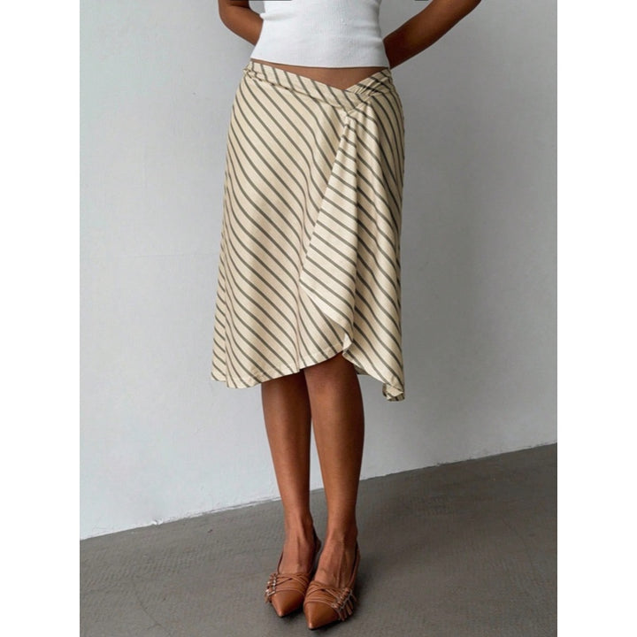 Asymmetric Striped A Line Midi Skirt