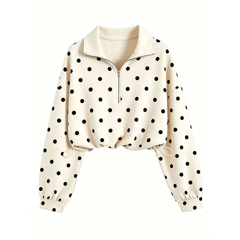 Polka Dot Half Zip Cropped Sweatshirt