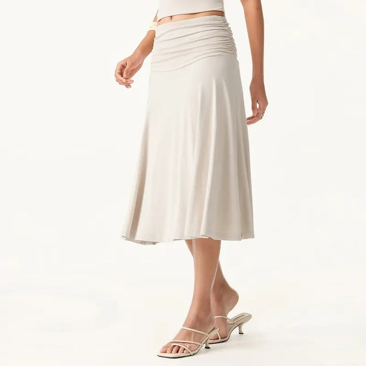 Ruched Low Waist Fishtail Midi Skirt