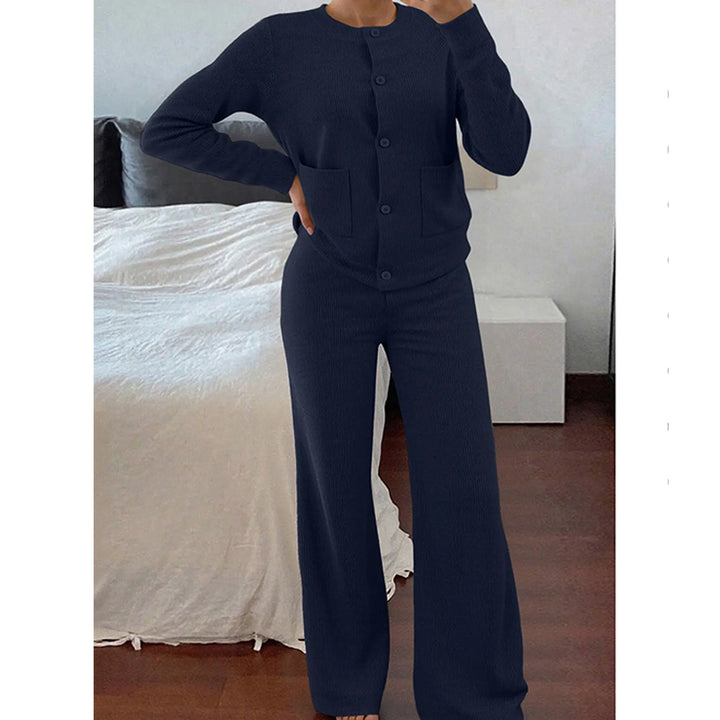 Knit Cardigan Wide Leg Pants Set