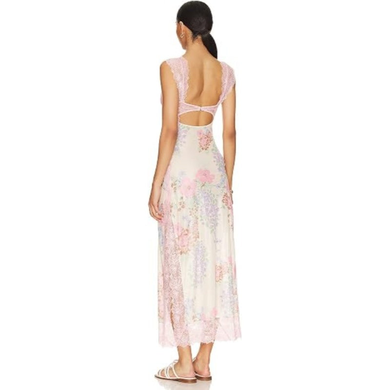 French Floral Lace Cutout Maxi Dress