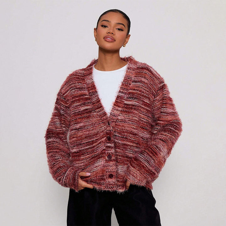 Vintage V Neck Fuzzy Knit Cardigan