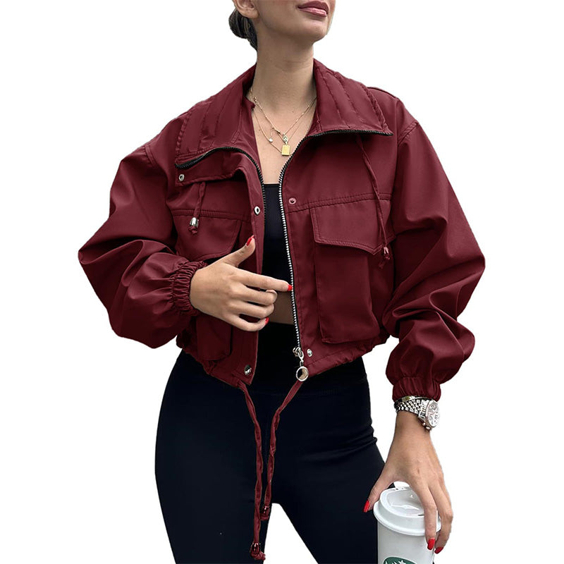 Women Cropped Zip Up Windbreaker Jacket
