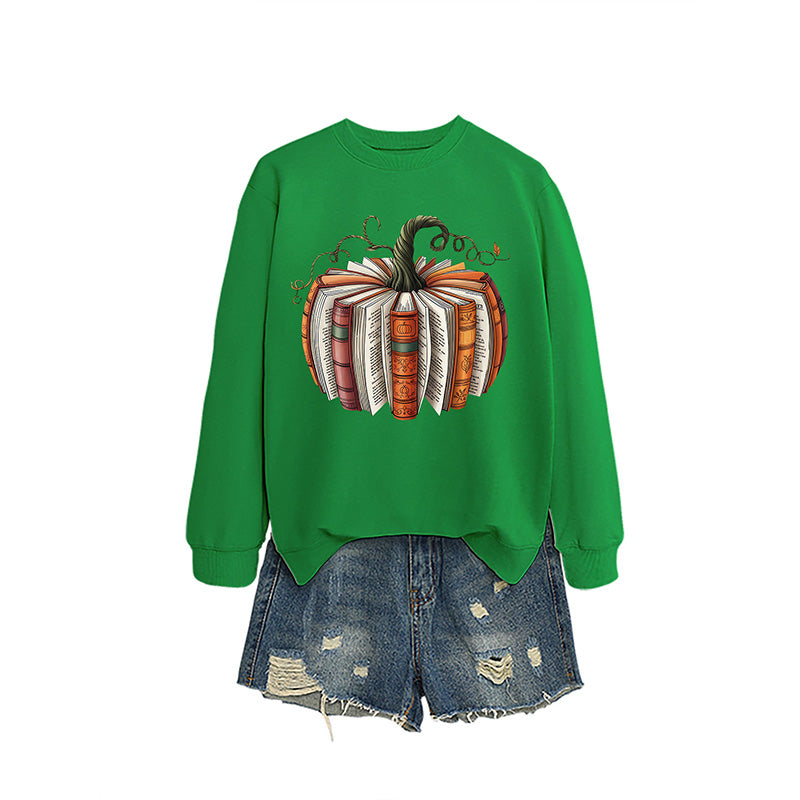 Pumpkin Book Pattern Casual Sweatshirt