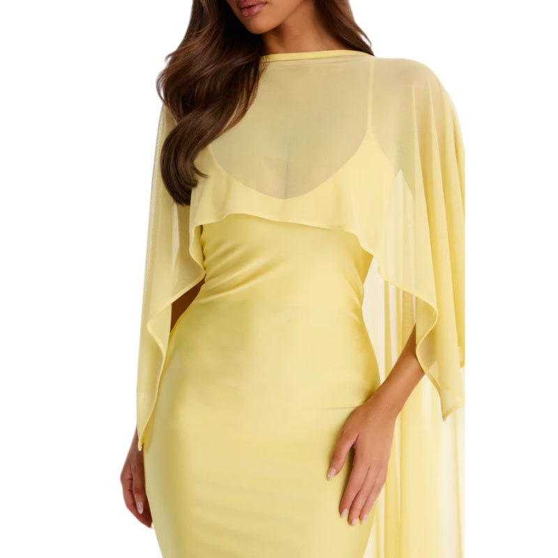 Elegant Solid Mesh Shawl Maxi Dress