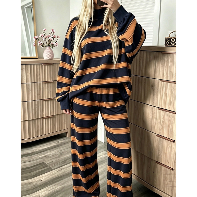 High Neck Striped Lounge 2 Piece Set