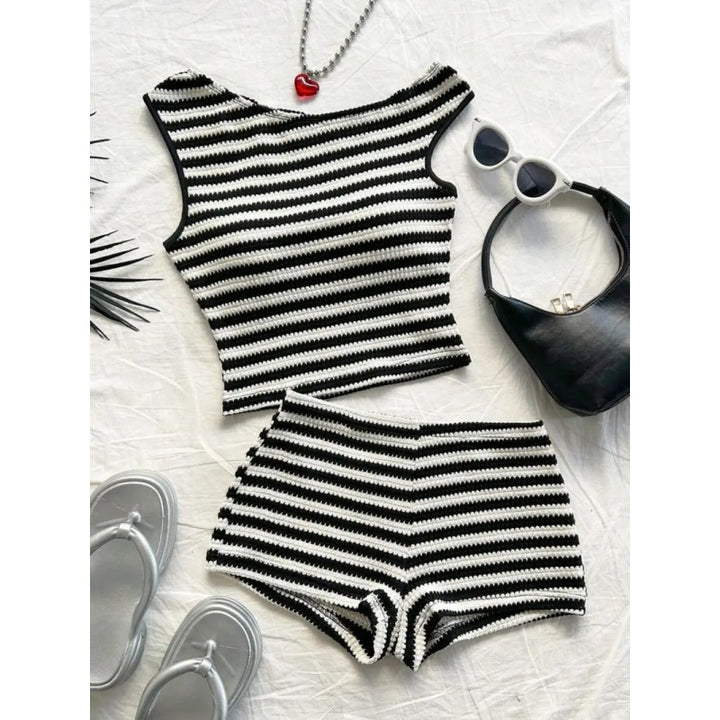 Striped Knit Tank Top Shorts Set