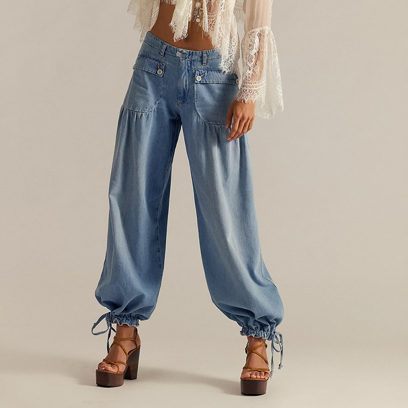 Retro drawstring ankle jeans