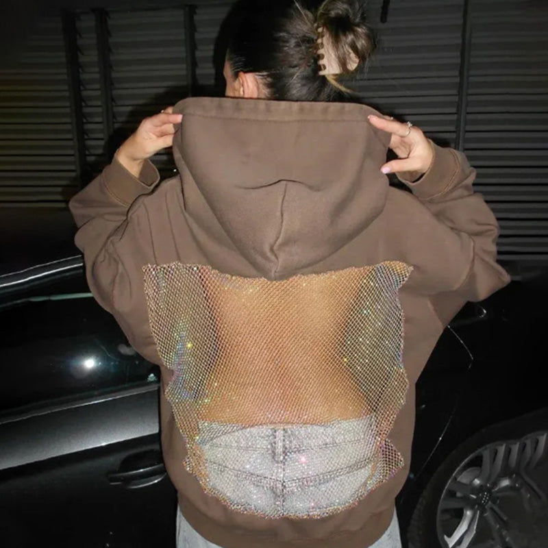 Hollow Back Lace Hooded Sweatshirt
