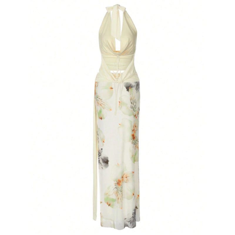 Floral Halter Maxi Skirt Set