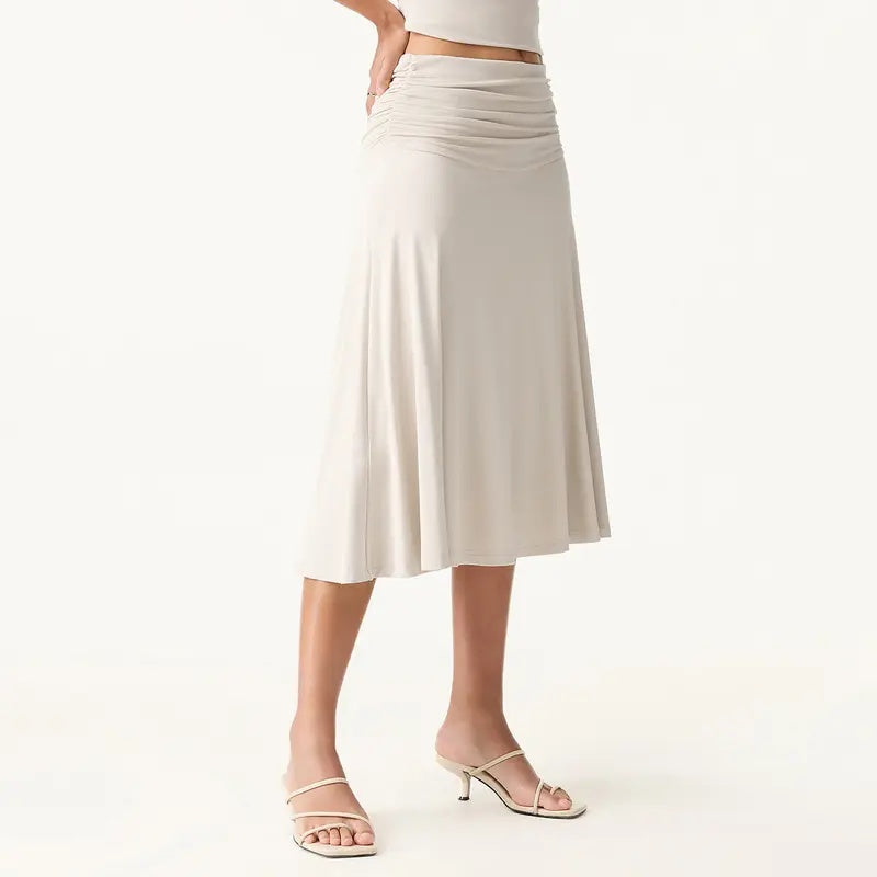 Ruched Low Waist Fishtail Midi Skirt