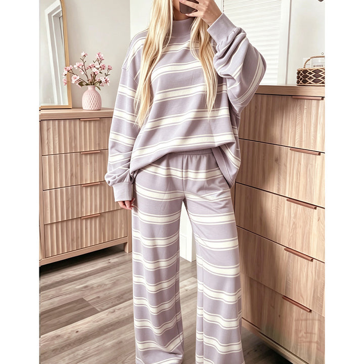 High Neck Striped Lounge 2 Piece Set