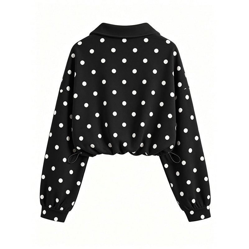 Polka Dot Half Zip Cropped Sweatshirt