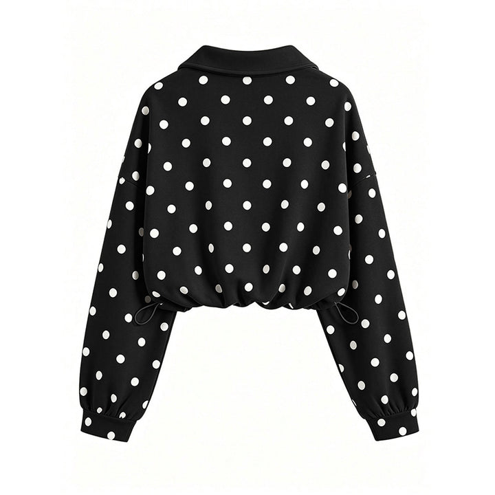 Polka Dot Half Zip Cropped Sweatshirt