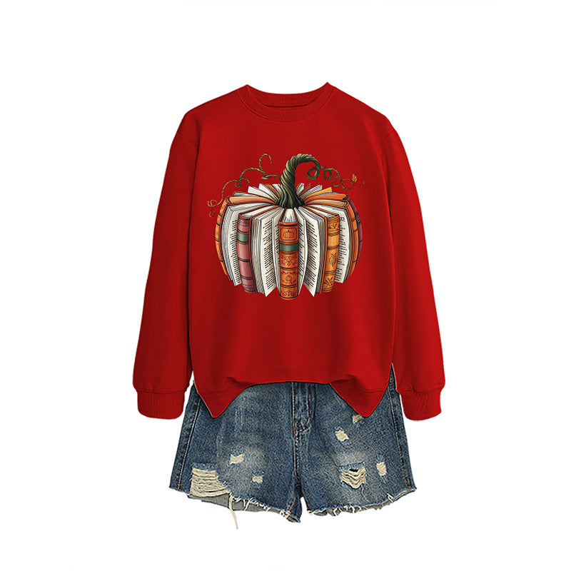 Pumpkin Book Pattern Casual Sweatshirt