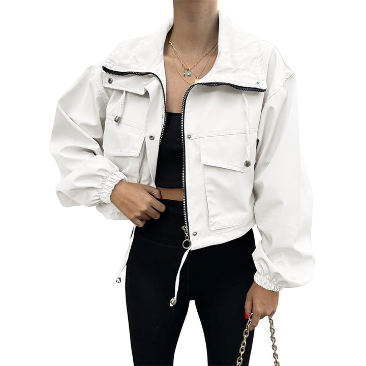 Women Cropped Zip Up Windbreaker Jacket