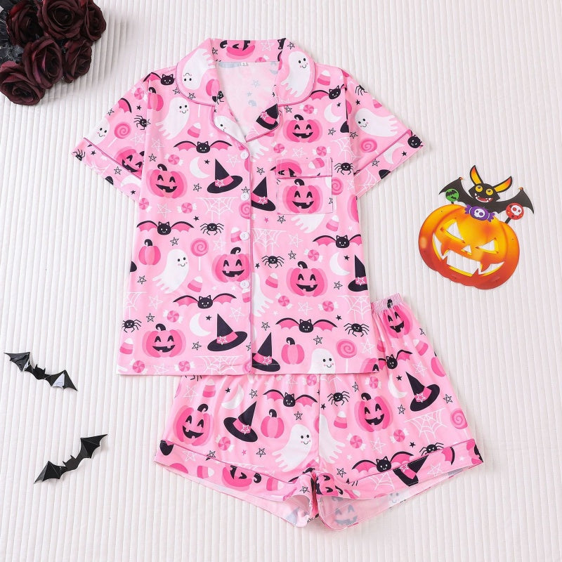 Halloween Button Shorts Pajama Set