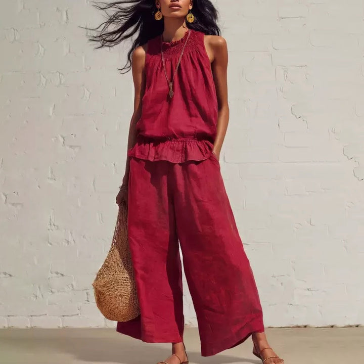 Ladies Casual High Neck Wide Leg Set