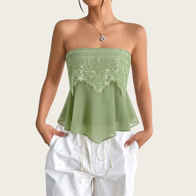Floral Lace Chiffon Bandeau Top