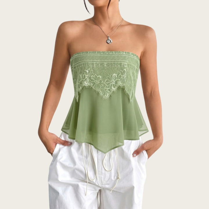 Floral Lace Chiffon Bandeau Top