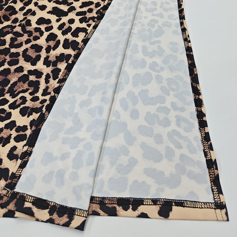 Leopard Chain Strap Slit Midi Dress