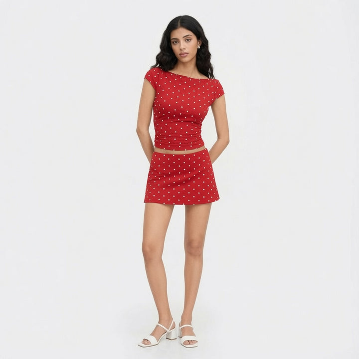 Polka Dot Tee High Waist Skirt Set