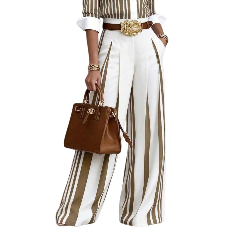 High Waist Striped Wide Leg Trousers
