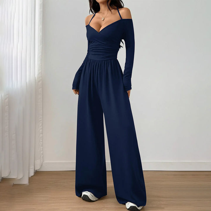 Solid Color Halter V Neck Jumpsuit