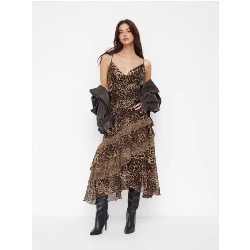 Leopard Ruffle Maxi Dress