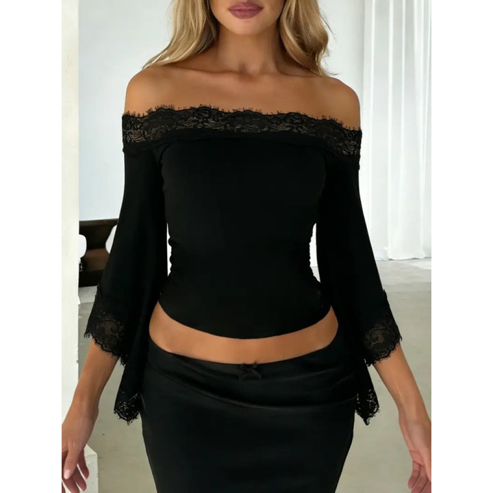 Off Shoulder Lace Flare Sleeve Top