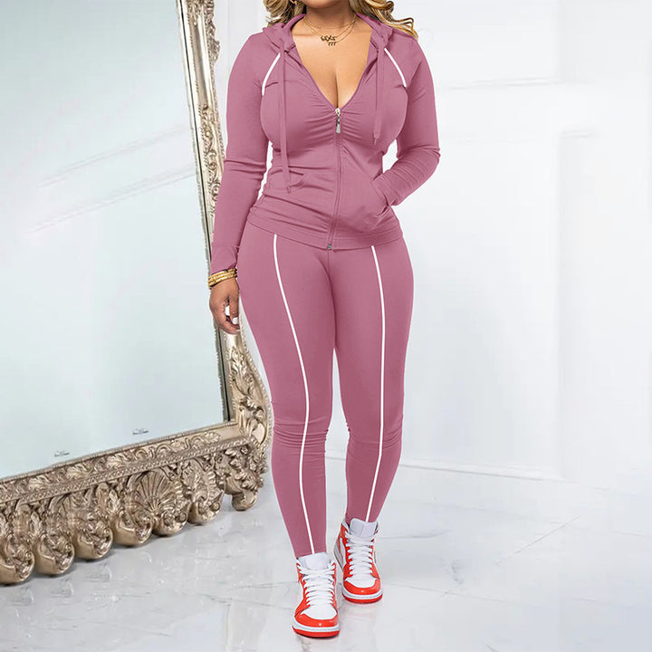Sporty Hooded Two Piece Tracksuit