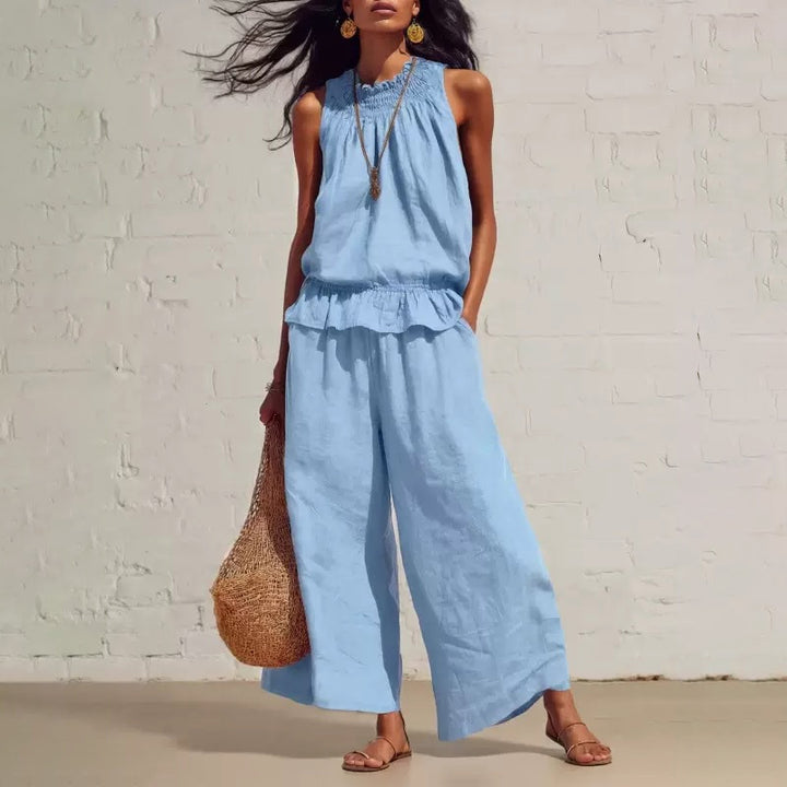 Ladies Casual High Neck Wide Leg Set