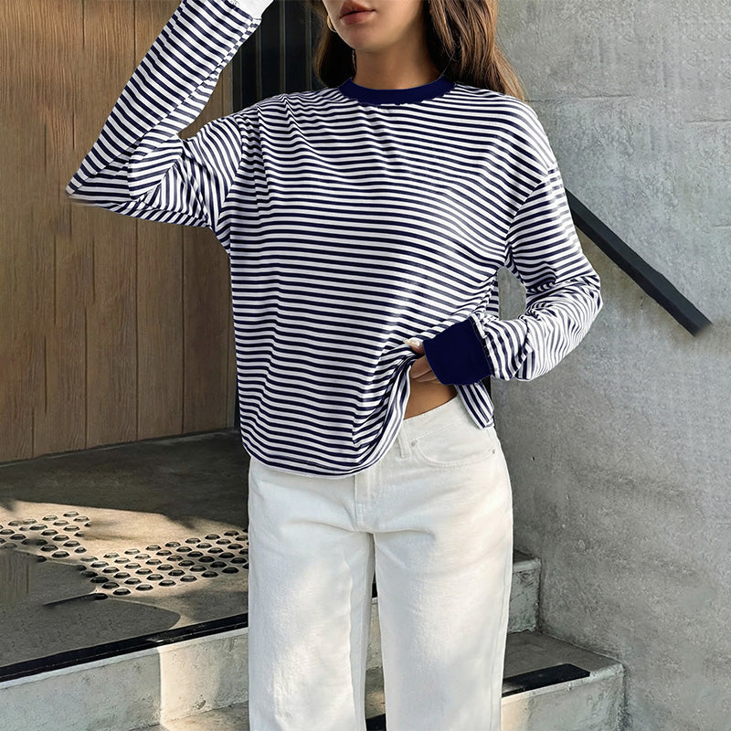 Striped Long Sleeve Crew Neck Tee