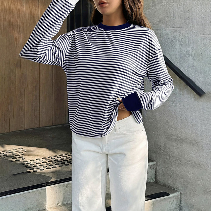 Striped Long Sleeve Crew Neck Tee