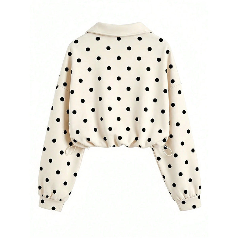 Polka Dot Half Zip Cropped Sweatshirt