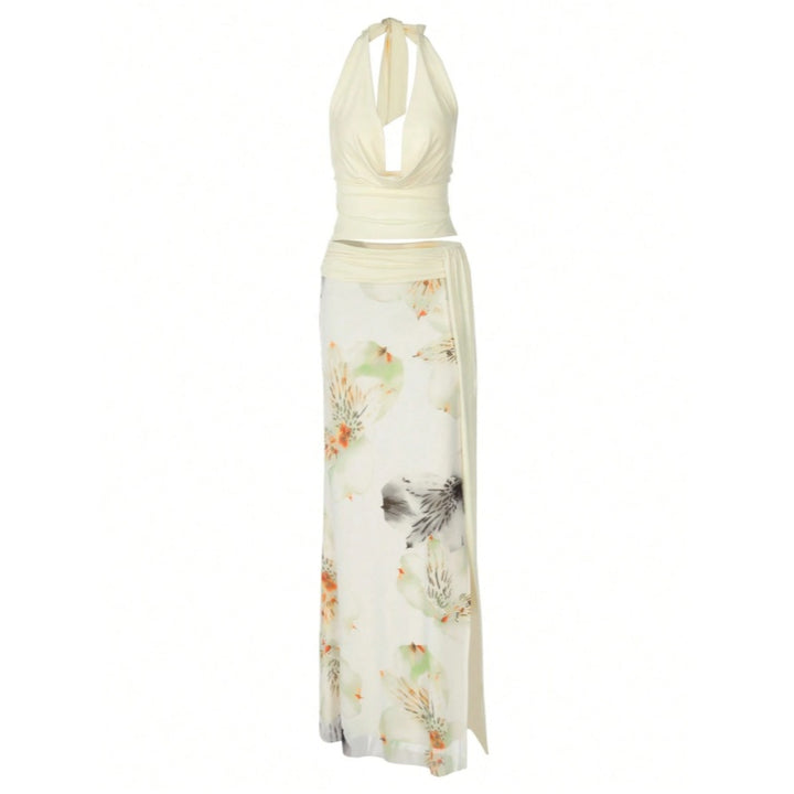 Floral Halter Maxi Skirt Set