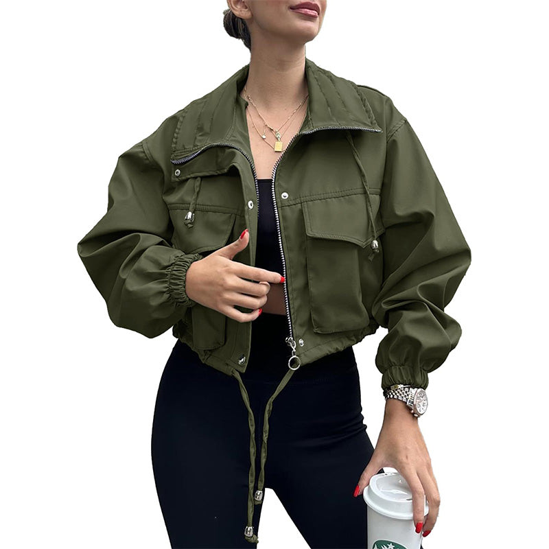 Women Cropped Zip Up Windbreaker Jacket