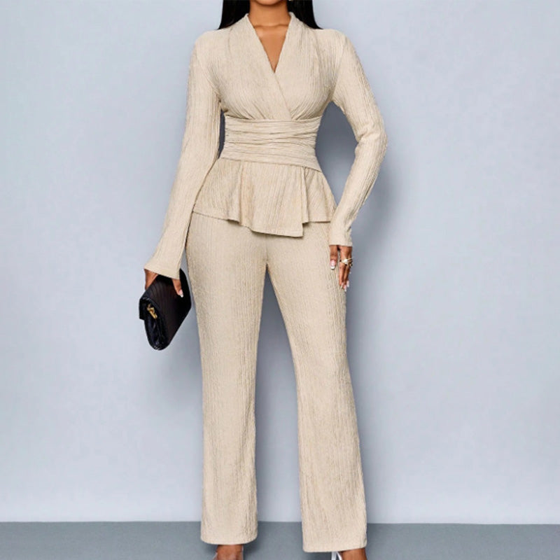 V Neck Peplum Two Piece Outfit