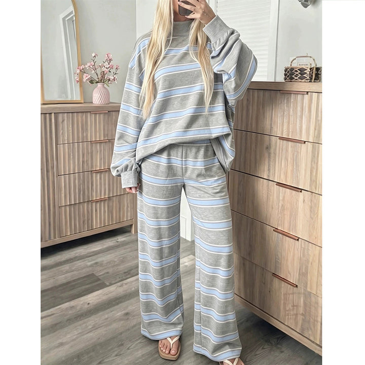 High Neck Striped Lounge 2 Piece Set