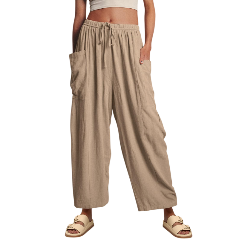 Pleated Mid Rise Elastic Waist Cropped Pants