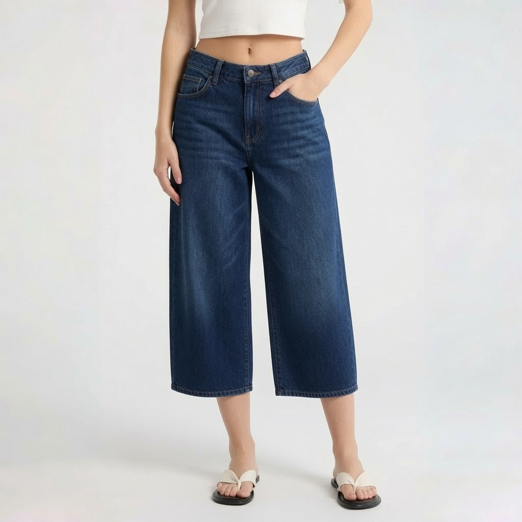 Light Retro High Waist Wide Capri Pants