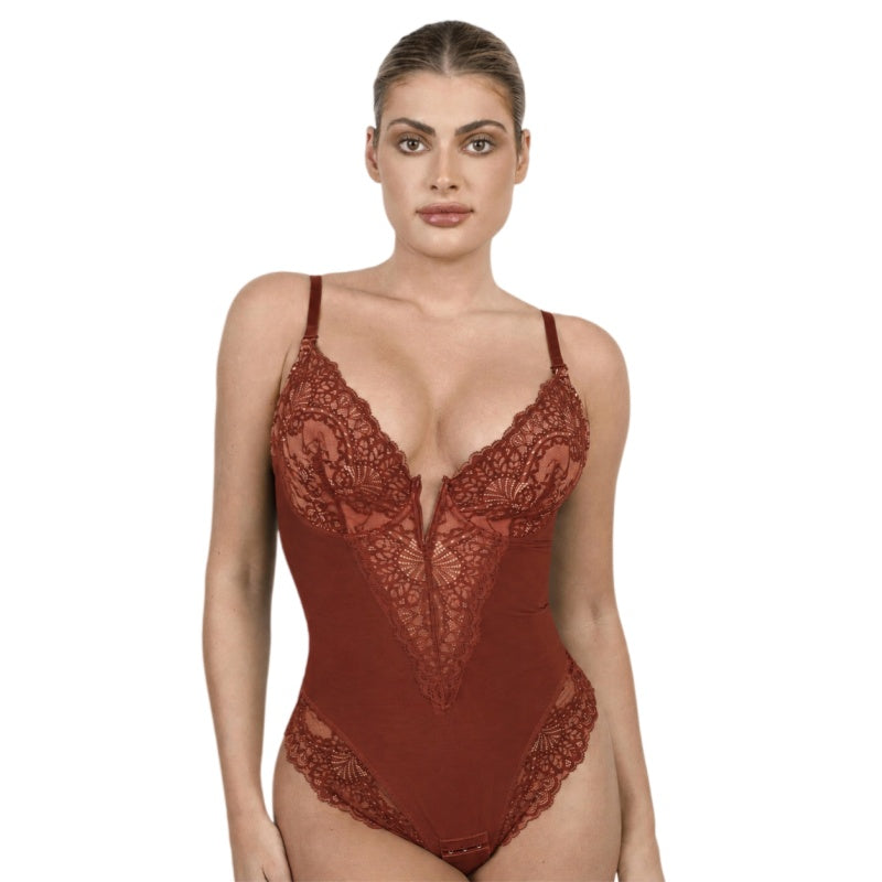 Lace Cutout Sexy Shaping Bodysuit Plus