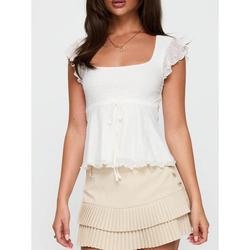 Lace Tie Ruffle Top